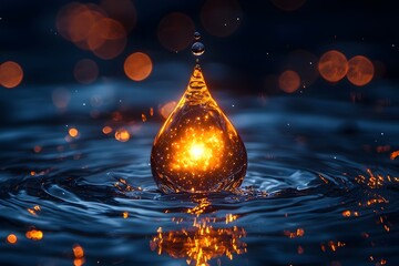 Wall Mural - a surreal water drop containing a miniature glowing galaxy