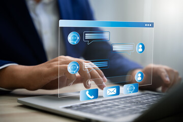 Aufkleber - Artificial intelligence chatbot conversation for efficient customer service, Contact us online,AI chatbot assists user with quick and automated responses,Enhancing customer support and communication