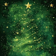 Wall Mural - green christmas background with stars