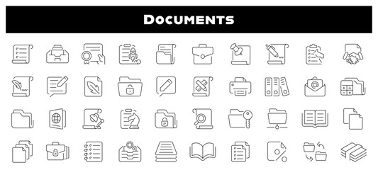 Wall Mural - documents vector icons. document line icon collection. folder, contract, file, document related icon