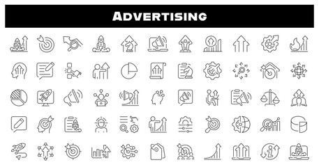 Wall Mural - advertising icons. advertising vector icon set. set of 55 outline icons related to advertising. digi