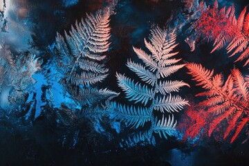 Wall Mural - abstract image of ferns with red and blue lighting creating a visually striking and unique compositi