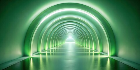 Poster - Abstract Green Architectural Tunnel with Soft Lighting and Reflective Floor