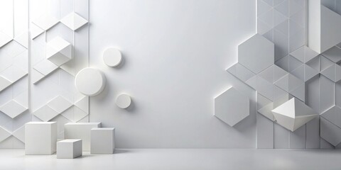 Poster - Modern Minimalist Geometric Abstract Background with White Shapes and Platforms