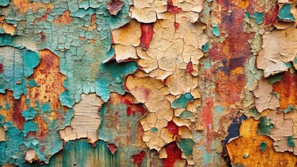 Poster - Abstract Texture of Cracked and Peeling Paint Revealing Layers of Oxidized Metal Beneath
