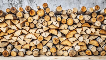 Aufkleber - A wall of neatly stacked firewood logs, showcasing the natural beauty of wood grain and texture