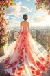 © Abbasya - Woman in floral dress, city view, garden