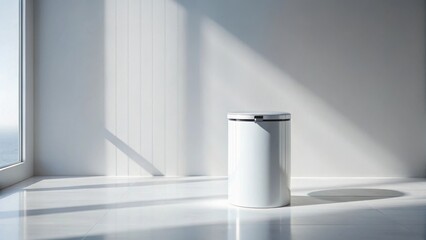 Aufkleber - Modern White Waste Container in Sunlit Room with Ocean View
