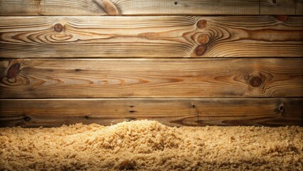 Poster - Rustic Wooden Planks Backdrop with a Mound of Light Brown Granular Material