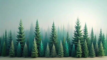 Aufkleber - Serene Evergreen Forest in Misty Morning Light A Breathtaking Panorama of Tall Conifers