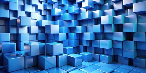 Aufkleber - Abstract Background of Shiny Blue Cubes in a Random Pattern, Creating a Modern and Textured Visual