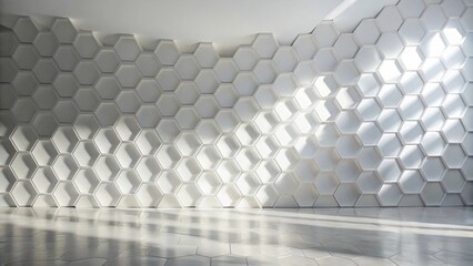 Aufkleber - Modern Hexagonal Wall Design with Light and Shadow Effects on a Geometric Floor