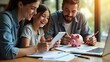 © Andrei - images of people managing their personal finances—someone reviewing a budget on a tablet, a family saving money in a piggy bank, or a young entrepreneur calculating profits. Include everyday items