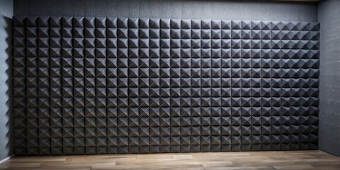 Fototapete - Dark Grey Pyramid Patterned Wall in a Room with Wooden Floor