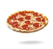 © Tanish - Delicious pizza with pepperoni, floating in the air, white background