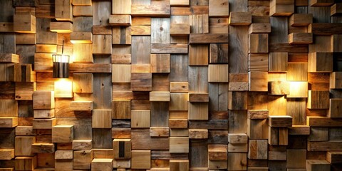 Aufkleber - Illuminated Wooden Block Wall Art Design Featuring Warm Lighting Accents