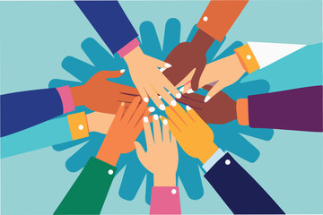 Leinwandbilder - Diverse hands coming together symbolizing collaboration and unity in a professional setting to achieve common goals