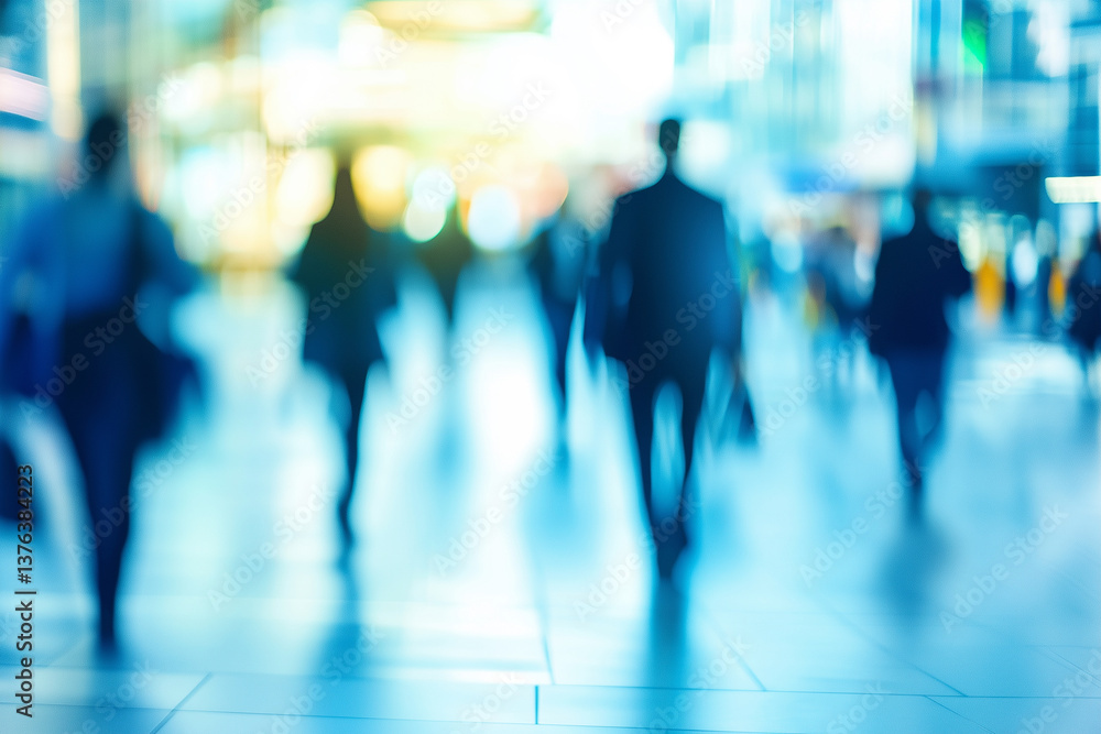 blurry image of a busy city street with people walking and carrying ...