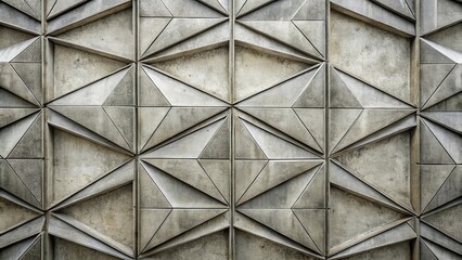 Poster - Intricate Geometric Concrete Wall Panel Design Featuring a Repeating Pattern of Interlocking Triangles and Recessed Squares