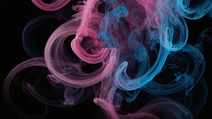 Wall Mural - colorful swirls of pink and blue smoke dance gracefully against a dark background, creating an ether