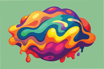 Poster - Colorful abstract vector illustration of a fluid shape with vibrant hues of blue, red, yellow, green, and purple on a purple backdrop