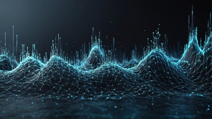Wall Mural - abstract digital landscape featuring wave-like structures in vibrant blue tones, creating a futurist