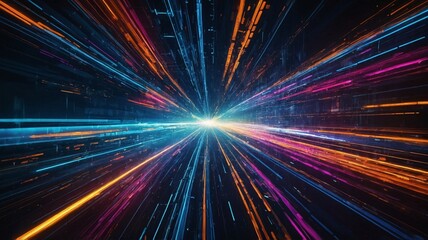 Wall Mural - a vibrant burst of light and color, depicting an abstract representation of speed and motion.