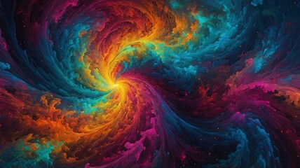 Wall Mural - A vibrant swirl of colors depicting a cosmic galaxy in rich hues of blue, orange, and purple.