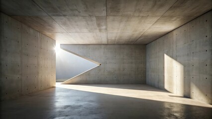 Fototapete - Sunlit Concrete Chamber Architectural Design with Geometric Opening and Subtle Shadow Play