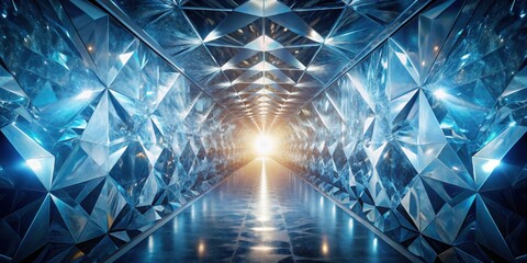 Aufkleber - A Futuristic Crystal Corridor Beckons with a Luminous Path Ahead, Sparkling with Brilliant Facets and Glimmering Reflections