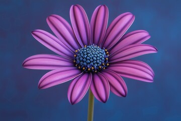 Wall Mural - A stunning close-up of a purple flower with intricate details against a blue background.
