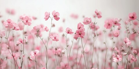 Wall Mural - A serene field of soft pink flowers swaying gently in the breeze.