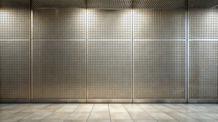 Aufkleber - Modern Perforated Metal Wall Panel Interior Design with Subtle Lighting and Smooth Floor