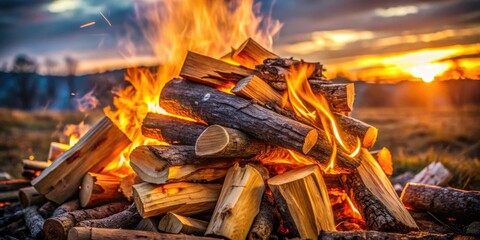Aufkleber - Warm Embers Glow Brightly Against a Vivid Sunset Sky, Creating a Captivating Scene of Rustic Charm and Tranquil Serenity