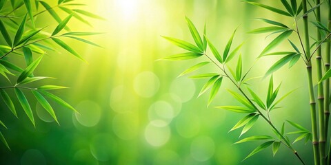 Aufkleber - Lush Green Bamboo Shoots Bathed in Sunlight, a Serene and Tranquil Nature Scene Perfect for Relaxation and Wellness Applications