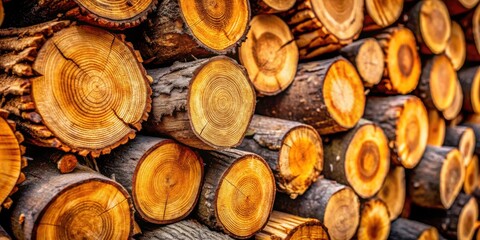 Aufkleber - A Stack of Beautifully Textured Tree Trunks with Visible Growth Rings, Showing the Natural Beauty of Wood