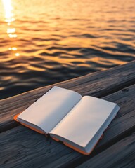 Fototapete - Mindful Horizons Golden Sunset Literary Escape - Inspirational Knowledge Journey for Creative Professionals and Wellness Seekers in Tranquil Coastal Setting