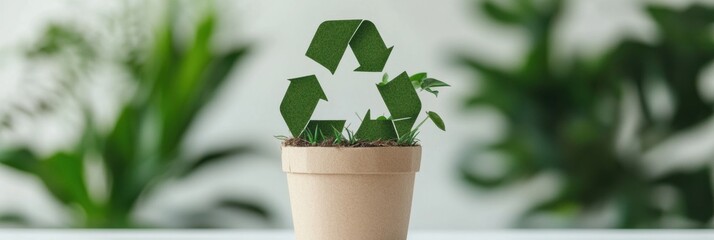 Poster - Circular Economy Visualization Minimalist Green Recycling Symbol Growing in Eco-Friendly Terracotta Pot - Sustainable Design Innovation for Environmental Professionals