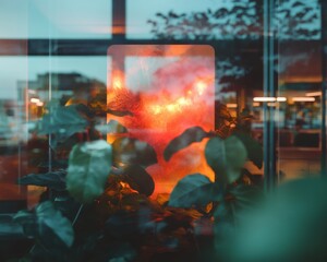 Aufkleber - Ethereal Urban Wellness Soft-Focus Botanical Reflections in Mindful Corporate Landscapes - Autumnal Workplace Design Inspiration