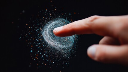 Fototapete - Quantum Interactive Design Futuristic Digital Touch Interface Revealing Immersive Data Visualization with Haptic Particle Dynamics - Next-Generation User Experience Innovation