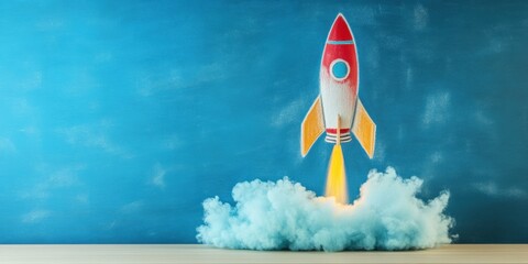 Leinwandbilder - Retro Rocket Launch Innovative Learning Acceleration Metaphor for Educational Growth and Digital Upskilling - Empowering Gen Z Knowledge Exploration