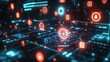 © วิทวัส วงษ์หาจักร์ - Cyber Security Abstract: A high-tech, neon-lit visual abstract depicting cyber security concepts, showcasing glowing circuits and digital locks.