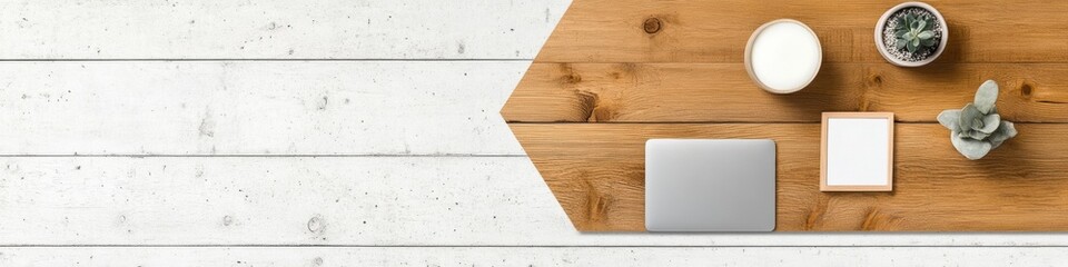 Poster - Minimalist Nordic Workspace Sustainable Wooden Desk with Tech and Wellness Essentials - Ergonomic Home Office Design for Productivity and Modern Lifestyle Balance