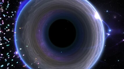 Wall Mural - a 3d, 4k cosmic black hole surrounded by colorful energy particles and stars, creating a mesmerizing