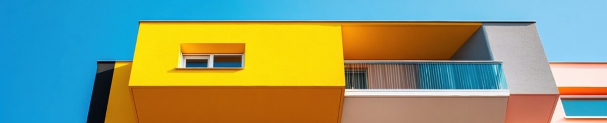 Poster - Neo-Geometric Urban Minimalism Vibrant Architectural Modular Design Transforming Contemporary Commercial Spaces with Bold Color-Block Aesthetics