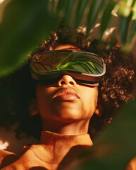 Poster - Immersive Augmented Reality Experience Gen Z Trendsetter in Sunset-Toned Styling Exploring Next-Gen Digital Wellness through Cutting-Edge Mixed Reality Technology