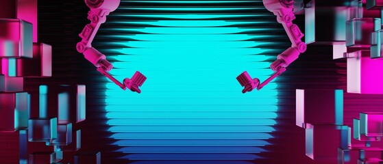 Wall Mural - 3d illustration rendering of y2k 2000s gamer technology futuristic fantasy metaverse cyberpunk sci-f