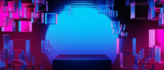 Wall Mural - 3d illustration rendering of y2k 2000s gamer technology futuristic fantasy metaverse cyberpunk sci-f