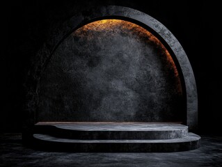 Poster - Brutalist Luxury Stage Dark Cinematic Architectural Podium for High-End Brand Storytelling in Immersive Digital Product Presentation