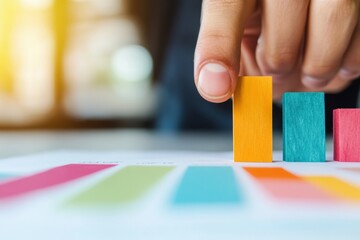 Poster - Tactile Data Visualization Colorful Business Strategy Blocks Revealing Innovative Performance Metrics for Modern Analytical Decision-Making Processes